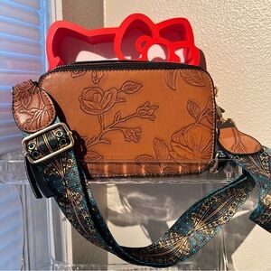 New Leather Flower/Foral Boho Crossbody Bag